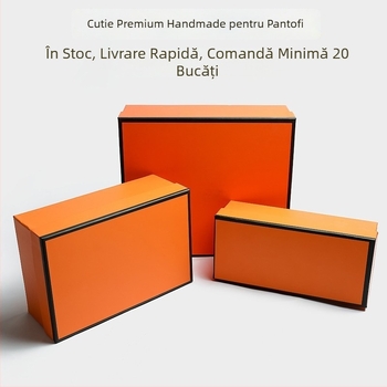 Cutie portocalie pentru pantofi, imprimare color, realizată manual, cutie cadou de tip boutique cu proces general de modelare
