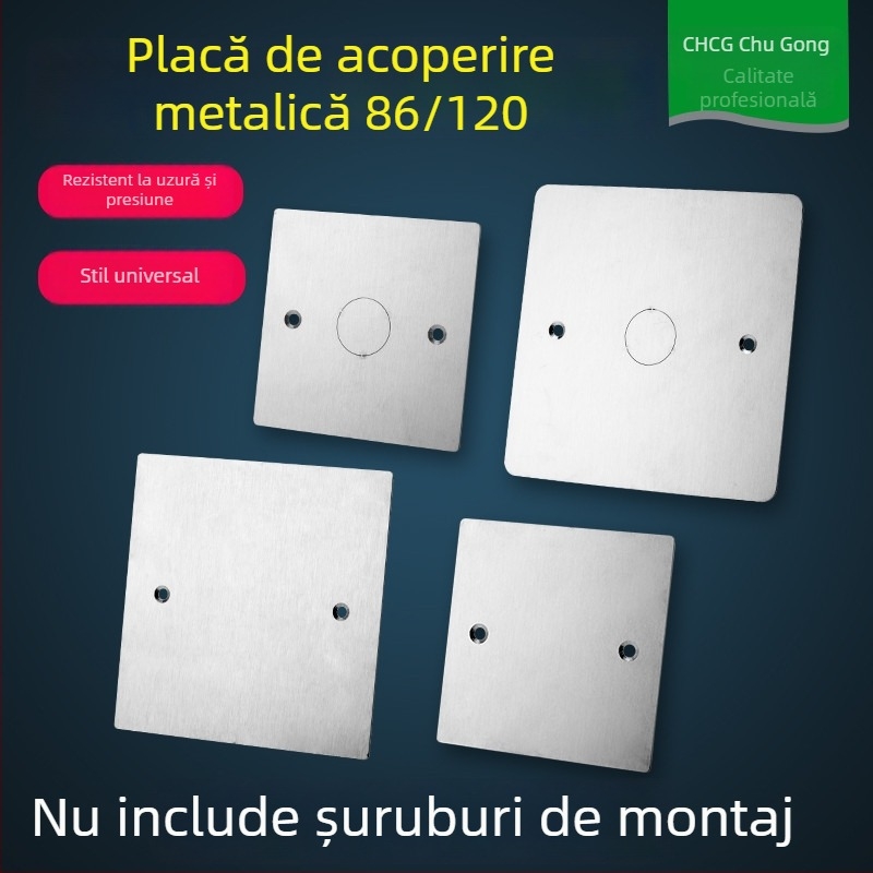 Capac din oțel inoxidabil pentru cutie încastrată de întrerupător/priză tip 86, panou metalic cu găuri