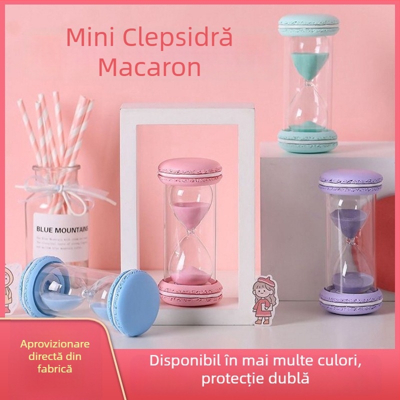 Timer cu clepsidră în formă de macaron pentru copii, sigur și rezistent la căderi, 30/45/60 de minute.