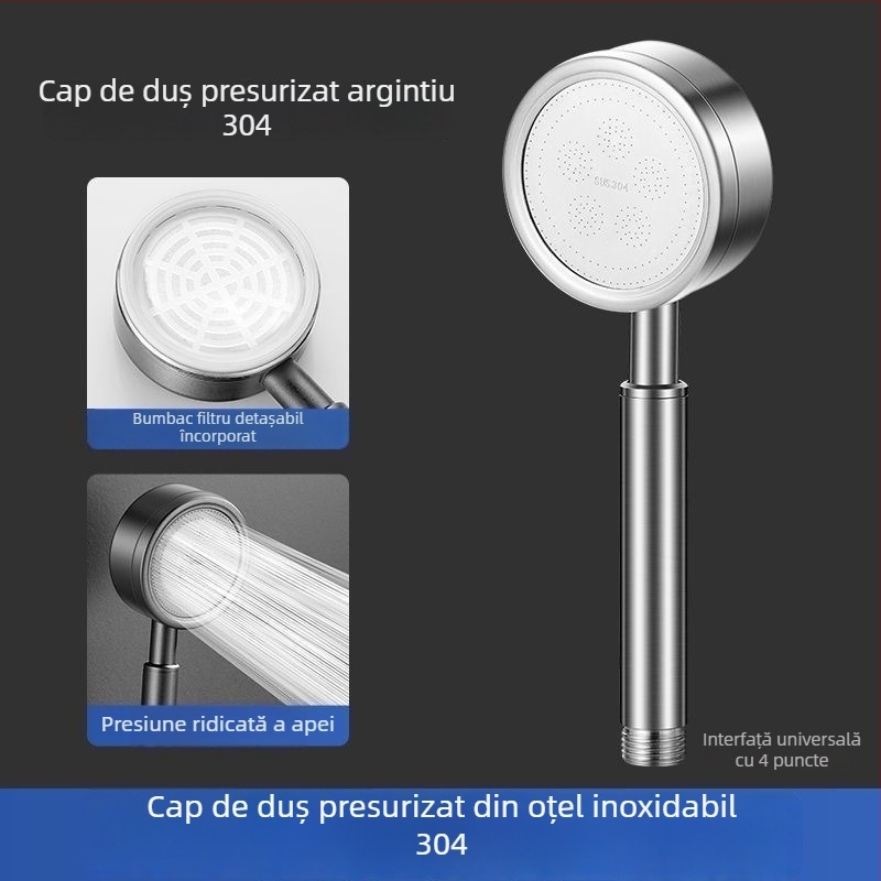 Cap de duș SUS304 din oțel inoxidabil, anti-blocare, demontabil și lavabil, duș manual sub presiune