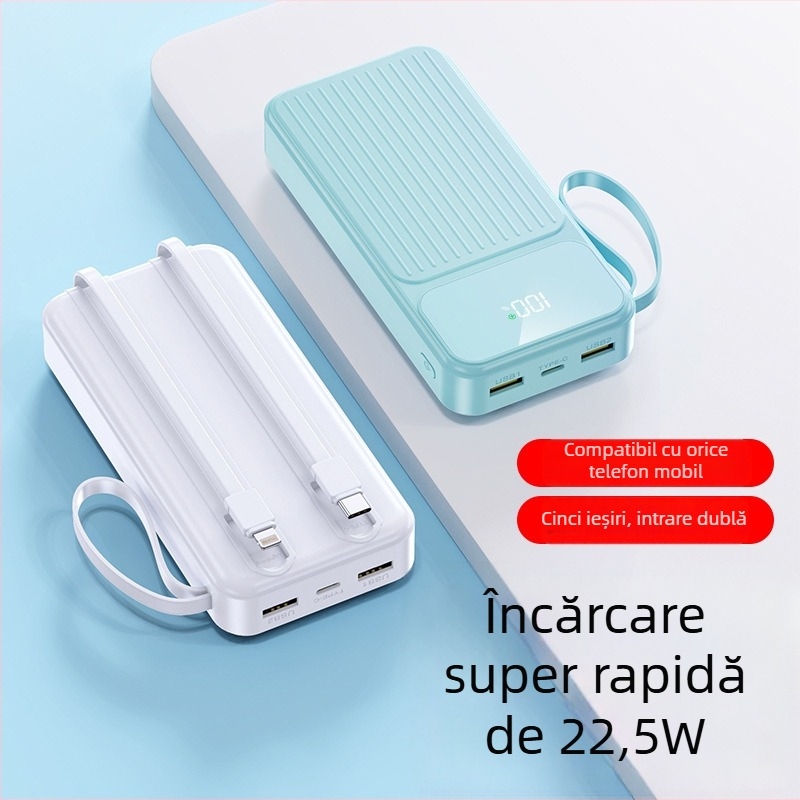 Bancă de energie portabilă cu afișaj digital, cablu încorporat, încărcare rapidă PD22.5W, 20000mAh, siglă personalizată