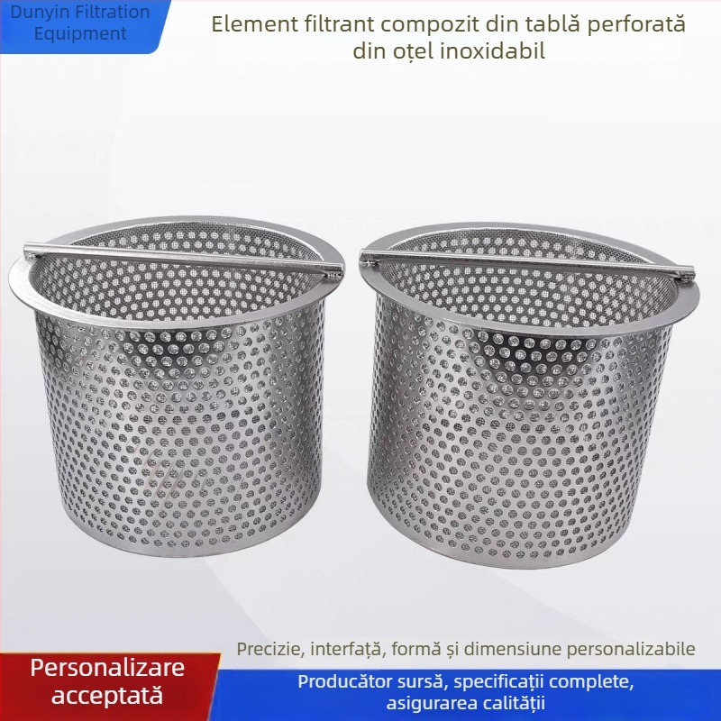 Element filtrant tip coș cu plasă de flanșă, țeavă perforată și cilindru din oțel inoxidabil
