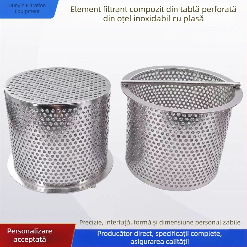 Element filtrant tip coș cu plasă de flanșă, țeavă perforată și cilindru din oțel inoxidabil