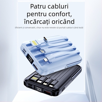 Baterie externă magnetică de 10000mAh, cu patru cabluri încorporate, compactă și portabilă