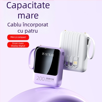 Baterie externă cu cablu încorporat, 20000mAh, încărcare rapidă, compactă