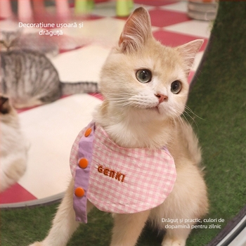 Bib pentru animale de companie cu inimă în carouri, stil coreean, design minimalist, reglabil, pentru pisici și câini, rezistent la pete și ușor de spălat