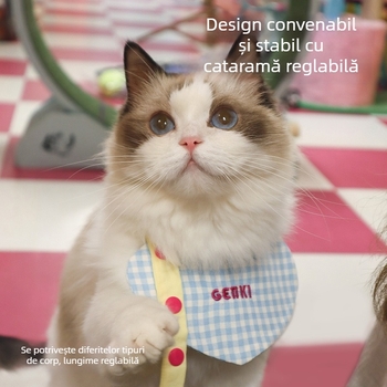 Bib pentru animale de companie cu inimă în carouri, stil coreean, design minimalist, reglabil, pentru pisici și câini, rezistent la pete și ușor de spălat