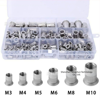 Kit de 165 bucăți rivet-nuts din oțel inoxidabil 304, M3–M10, cap plat, model cu nervuri verticale