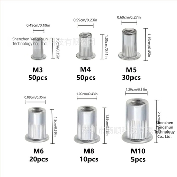 Kit de 165 bucăți rivet-nuts din oțel inoxidabil 304, M3–M10, cap plat, model cu nervuri verticale