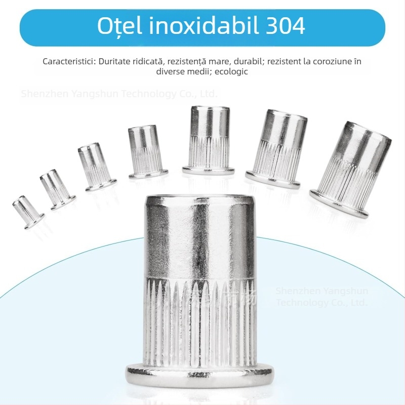 Kit de 165 bucăți rivet-nuts din oțel inoxidabil 304, M3–M10, cap plat, model cu nervuri verticale