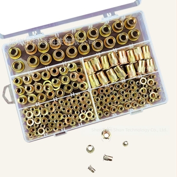 Set de 200 rivet nuts cu cap plat, nervuri verticale, oțel carbon, zincat, standard britanic