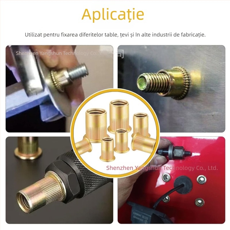 Set de 200 rivet nuts cu cap plat, nervuri verticale, oțel carbon, zincat, standard britanic