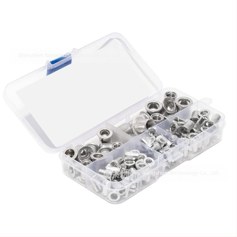 Set de piulițe rivet din aluminiu, cu cap plat, caneluri verticale, M3–M8, 100 buc., în cutie