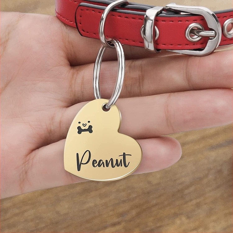 Etichetă inimă din oțel inoxidabil pentru animale de companie, pentru câini și pisici, plăcuță ID