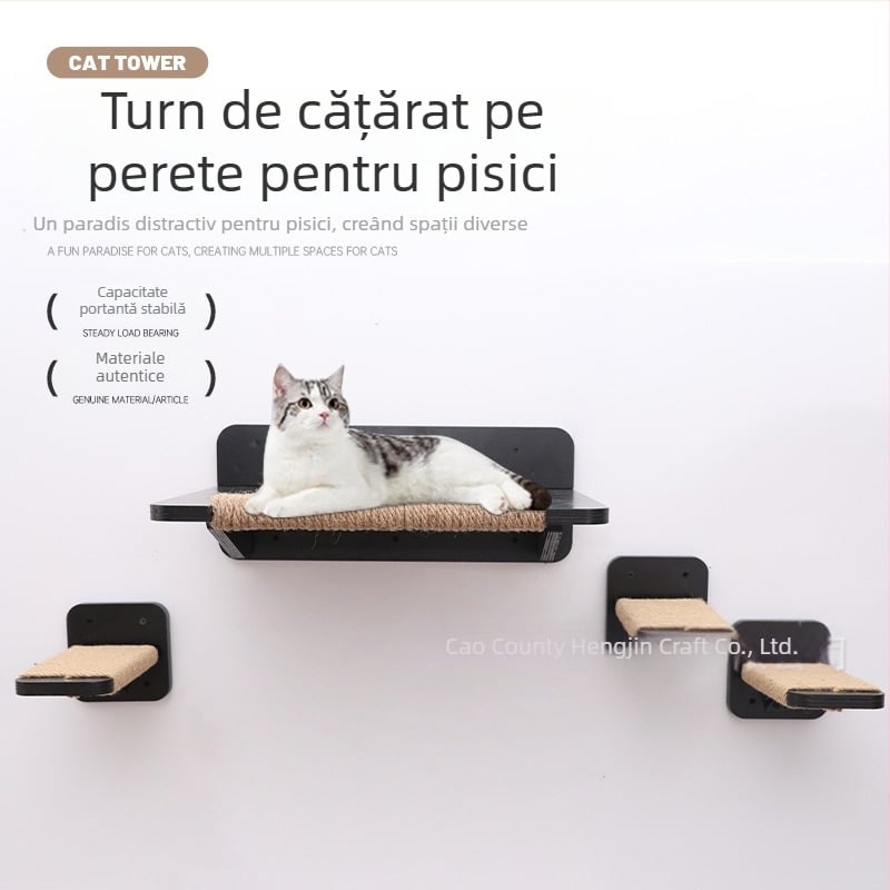 Cadru de cățărare pentru pisici din lemn, montat pe perete, platformă din lemn pentru sărit, structură suspensă cu mai multe niveluri
