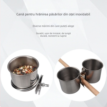Vas de hrănire din oțel inoxidabil cu clips pentru cupe în cușca papagalului