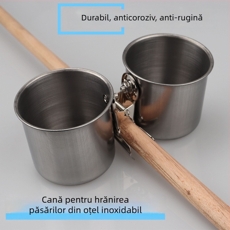 Vas de hrănire din oțel inoxidabil cu clips pentru cupe în cușca papagalului
