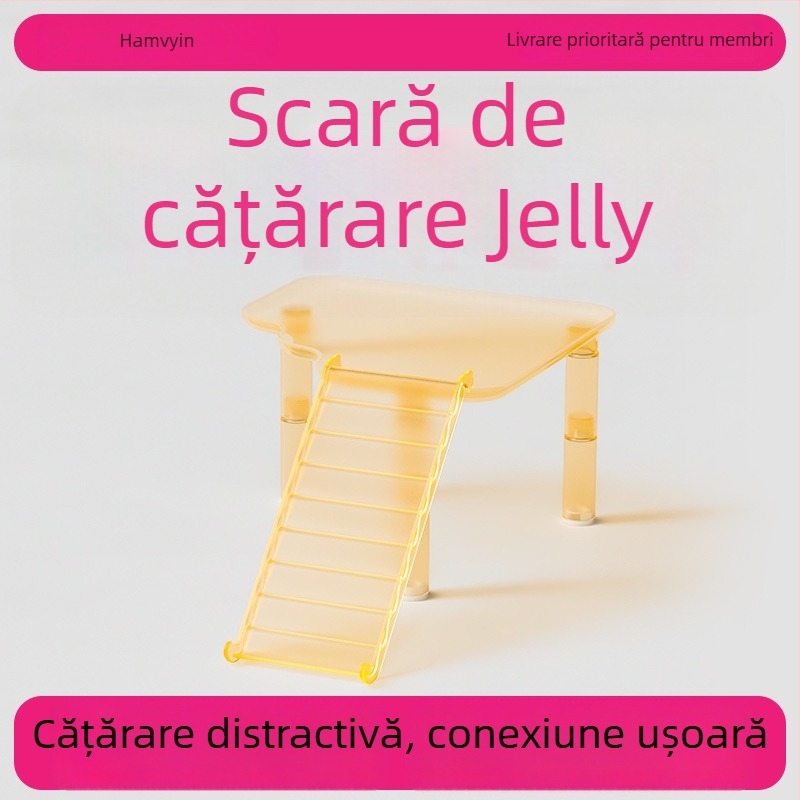 Scară transparentă din acrilic pentru hamster, cu platformă, antiderapantă, decor pentru animale de companie mici