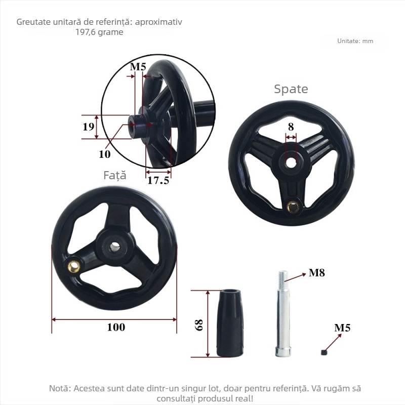 Link CNC mânere Bakelit rotund cu nervuri, cu trei spițe pentru mașini-unelte