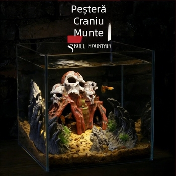 Decor de acvariu cu peisaj canion cu craniu, stâncă artificială de Crăciun, ornament pentru plante acvatice, copac-peșteră pentru vale
