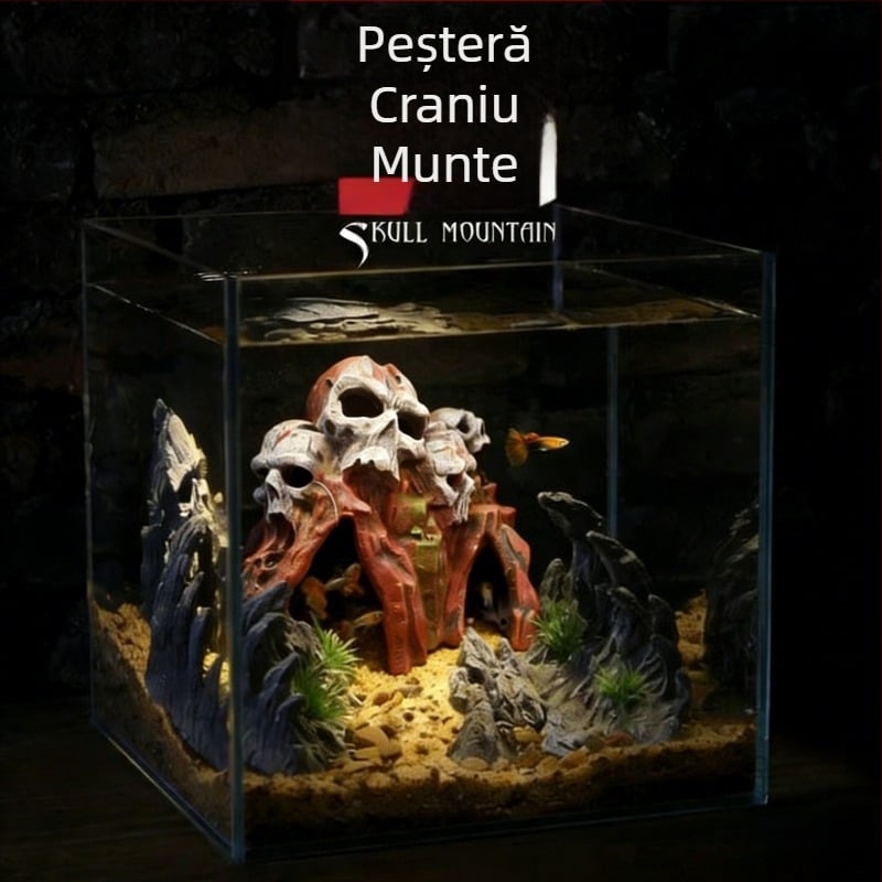 Decor de acvariu cu peisaj canion cu craniu, stâncă artificială de Crăciun, ornament pentru plante acvatice, copac-peșteră pentru vale