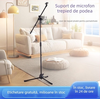 Stativ pentru microfon cu trei picioare, înălțime reglabilă, pentru transmisiuni live și reprezentații karaoke pe scenă