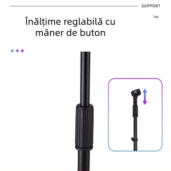Stativ pentru microfon cu trei picioare, înălțime reglabilă, pentru transmisiuni live și reprezentații karaoke pe scenă