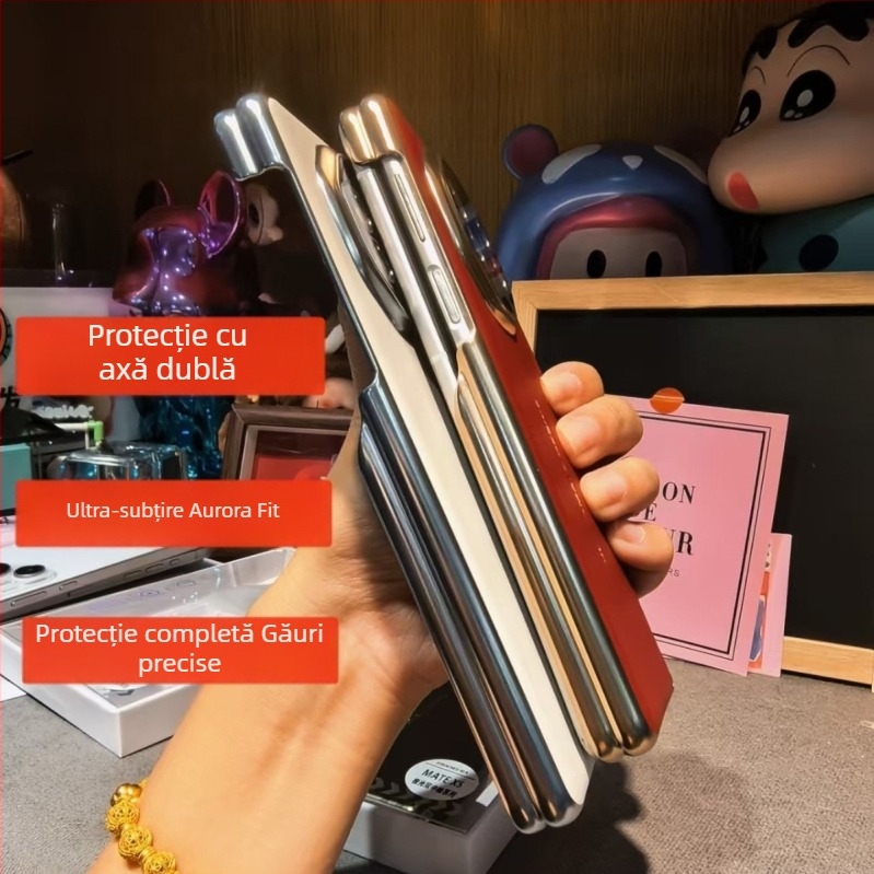 Palm Power Rule Ultra-Subțire Aurora Dual Axes - husă spate pentru Huawei Mate X5/X6, telefon pliabil, TPU, acoperire electroplată, culori: roșu, mov, negru, alb antic