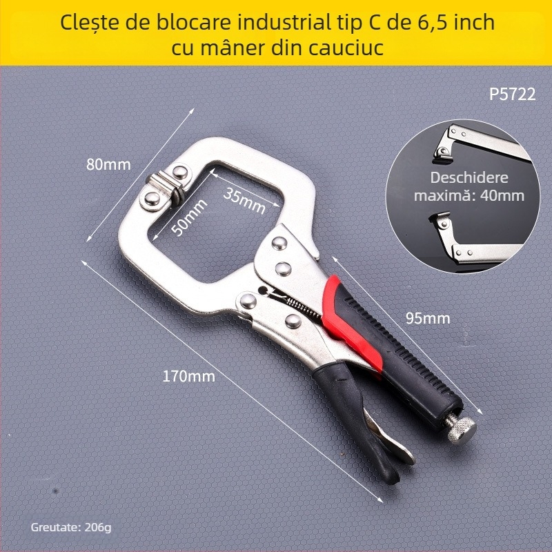 Clește industrial greu pentru plăci ceramice, de tip C, cu deschidere mare, multifuncțional