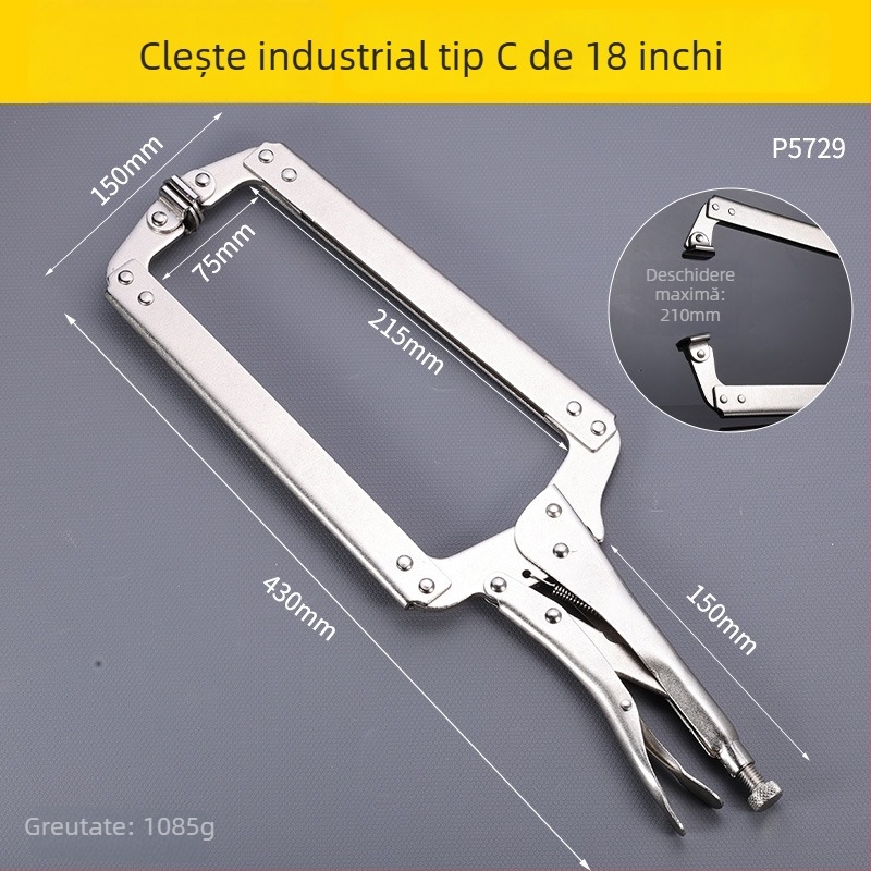 Clește industrial greu pentru plăci ceramice, de tip C, cu deschidere mare, multifuncțional