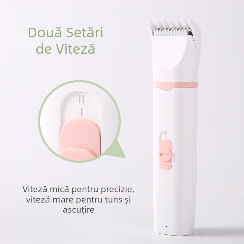 Mașină electrică de îngrijire a animalelor de companie 4 în 1 pentru câini și pisici: cap de tăiere de 32 mm, lamă îngustă de 20 mm, cap de tăiere pentru păr la labe de 9 mm, cap de șlefuit și ghidaj