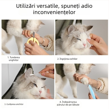 Geantă de baie pentru pisici, hamac de grooming pentru animale de companie, tăierea unghiilor, protecție împotriva zgârieturilor și mușcăturilor
