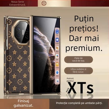 Husă de protecție pentru Huawei Mate Xs, piele minimalistă, finisaj galvanizat, pliere triplă cu balamale pe două axe