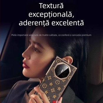Husă de protecție pentru Huawei Mate Xs, piele minimalistă, finisaj galvanizat, pliere triplă cu balamale pe două axe