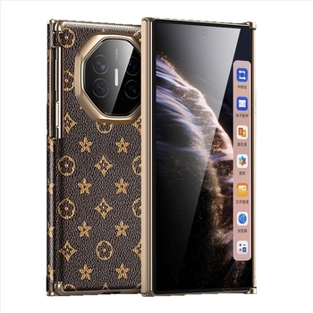 Husă de protecție pentru Huawei Mate Xs, piele minimalistă, finisaj galvanizat, pliere triplă cu balamale pe două axe