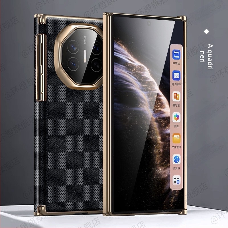Husă de protecție pentru Huawei Mate Xs, piele minimalistă, finisaj galvanizat, pliere triplă cu balamale pe două axe