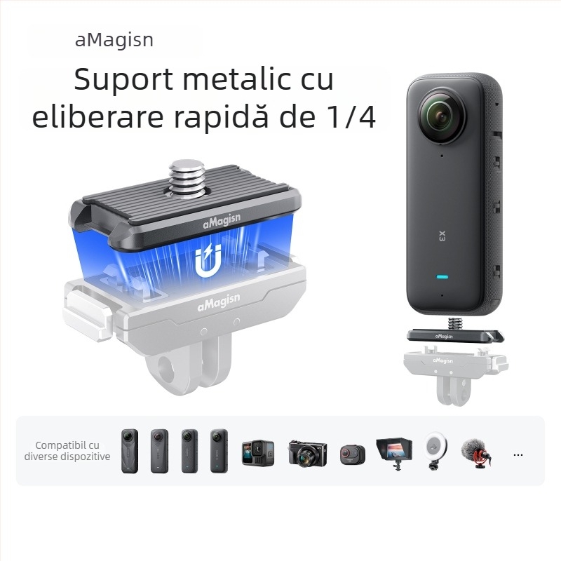Capac superior metalic cu eliberare rapidă Amagisn Insta360 Hero12 1/4 – Accesoriu pentru cameră de acțiune