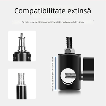 Adaptor din oțel inoxidabil, 1/4 inch pentru suport de iluminat, cap de trepied pentru studio, adaptor pentru cameră mirrorless, gaură Ø16 mm