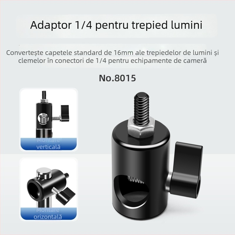 Adaptor din oțel inoxidabil, 1/4 inch pentru suport de iluminat, cap de trepied pentru studio, adaptor pentru cameră mirrorless, gaură Ø16 mm