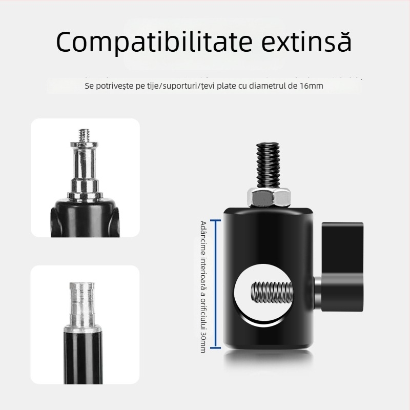 Adaptor din oțel inoxidabil, 1/4 inch pentru suport de iluminat, cap de trepied pentru studio, adaptor pentru cameră mirrorless, gaură Ø16 mm