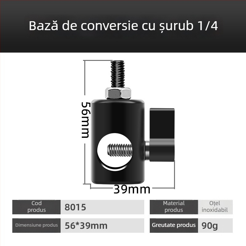 Adaptor din oțel inoxidabil, 1/4 inch pentru suport de iluminat, cap de trepied pentru studio, adaptor pentru cameră mirrorless, gaură Ø16 mm
