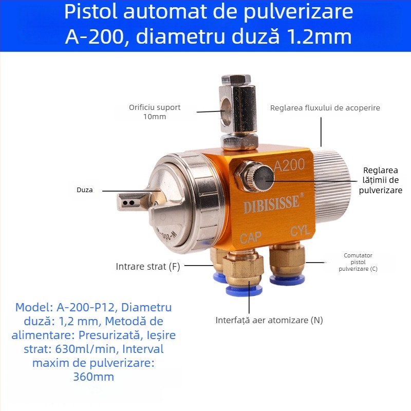 Pistol de pulverizare automată cu atomizare aeriană A-200, duză cu diametru mare