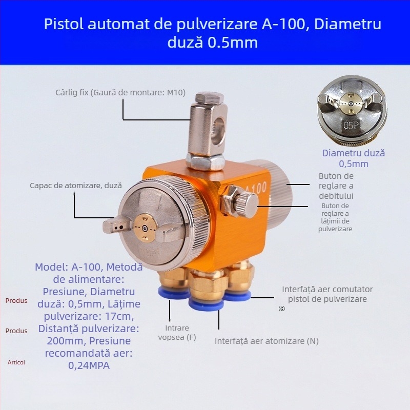 Pistol de pulverizare automată cu atomizare aeriană A-200, duză cu diametru mare
