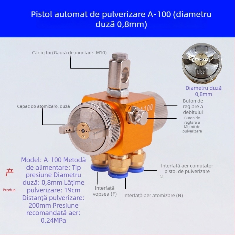 Pistol de pulverizare automată cu atomizare aeriană A-200, duză cu diametru mare