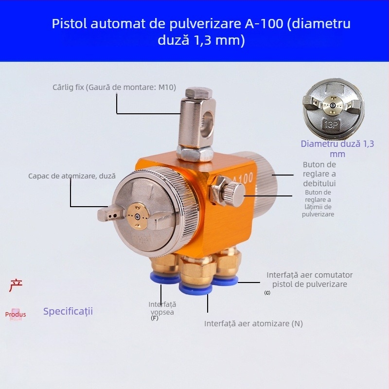 Pistol de pulverizare automată cu atomizare aeriană A-200, duză cu diametru mare