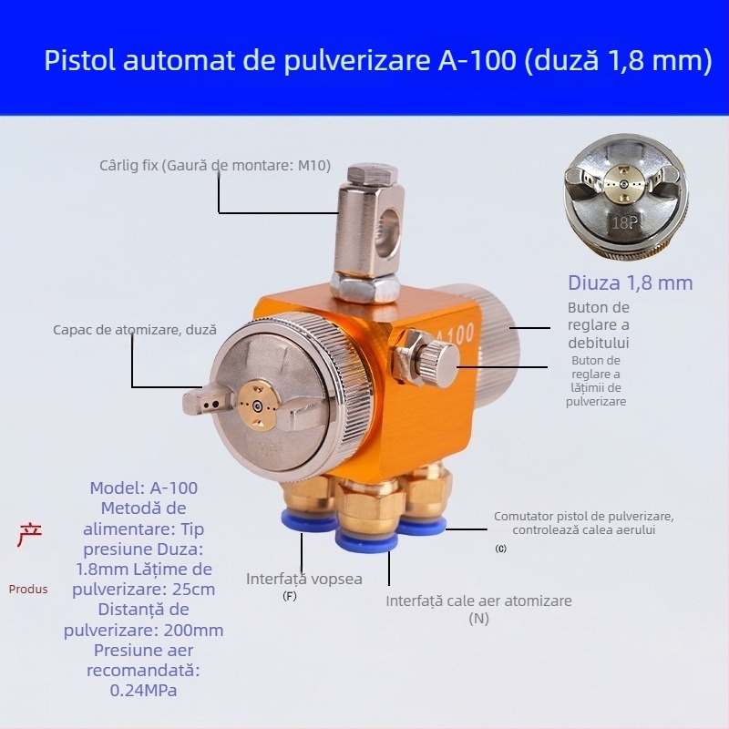 Pistol de pulverizare automată cu atomizare aeriană A-200, duză cu diametru mare