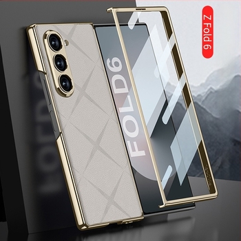 Carcasă de protecție pentru Samsung Galaxy Z Fold6 – piele sintetică electroplacată, stil minimalist, protecție antișoc și antiamprente