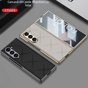 Carcasă de protecție pentru Samsung Galaxy Z Fold6 – piele sintetică electroplacată, stil minimalist, protecție antișoc și antiamprente