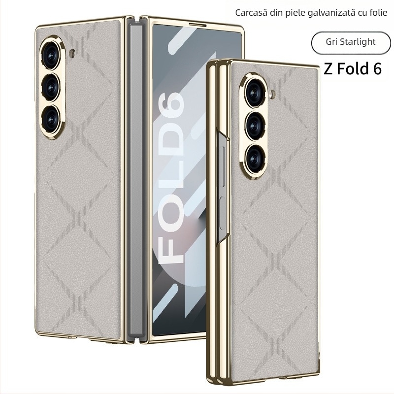 Carcasă de protecție pentru Samsung Galaxy Z Fold6 – piele sintetică electroplacată, stil minimalist, protecție antișoc și antiamprente
