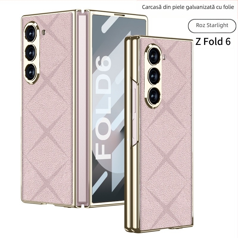 Carcasă de protecție pentru Samsung Galaxy Z Fold6 – piele sintetică electroplacată, stil minimalist, protecție antișoc și antiamprente